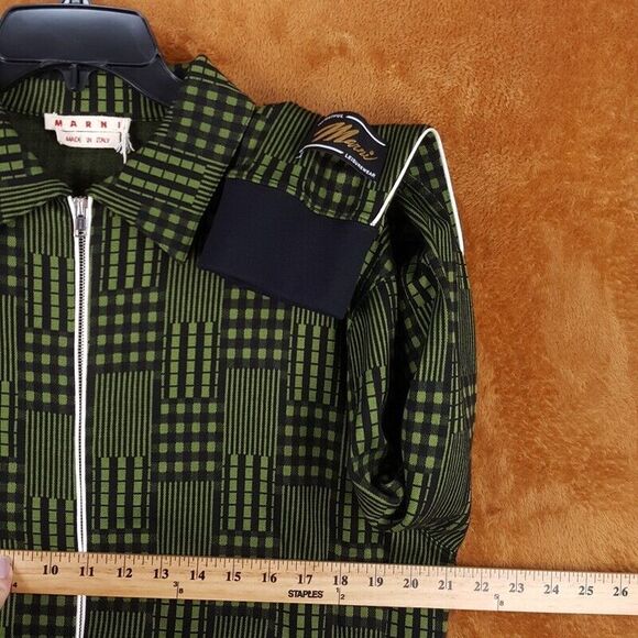 MARNI Mens Sweater Size 48 Green Zip Up Cardigan Sweatshirt Logo Jacquard $1450 - Picture 14 of 16